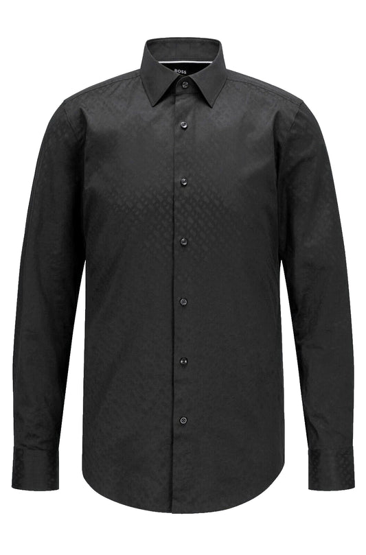 BOSS Dress Shirt Italian Cotton w Jacquard Monograms - Slim Fit - Size 15.7 / 40