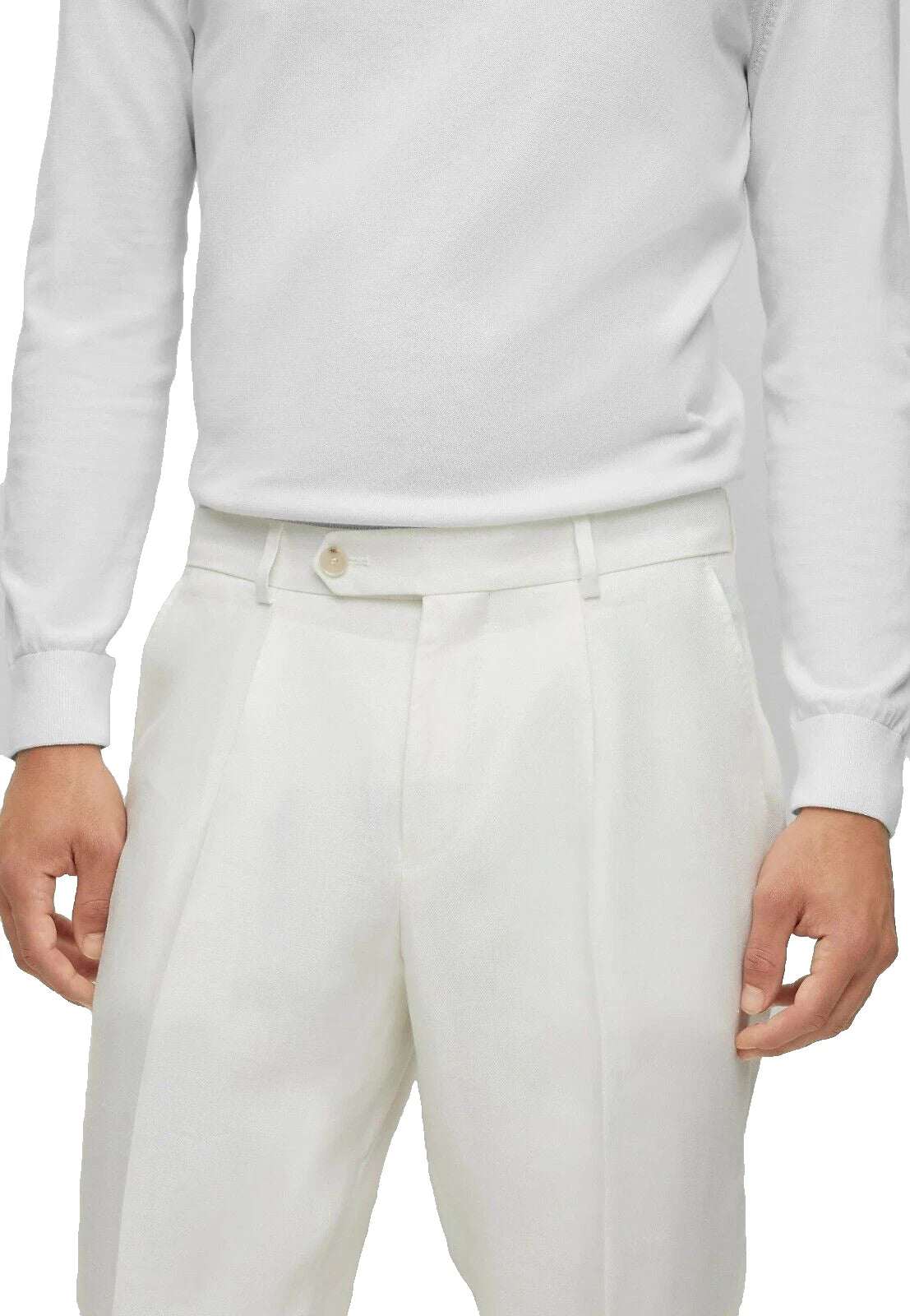 BOSS Luxury Pleated Chinos Pants in White Pure Linen Regular Fit - Size 32R
