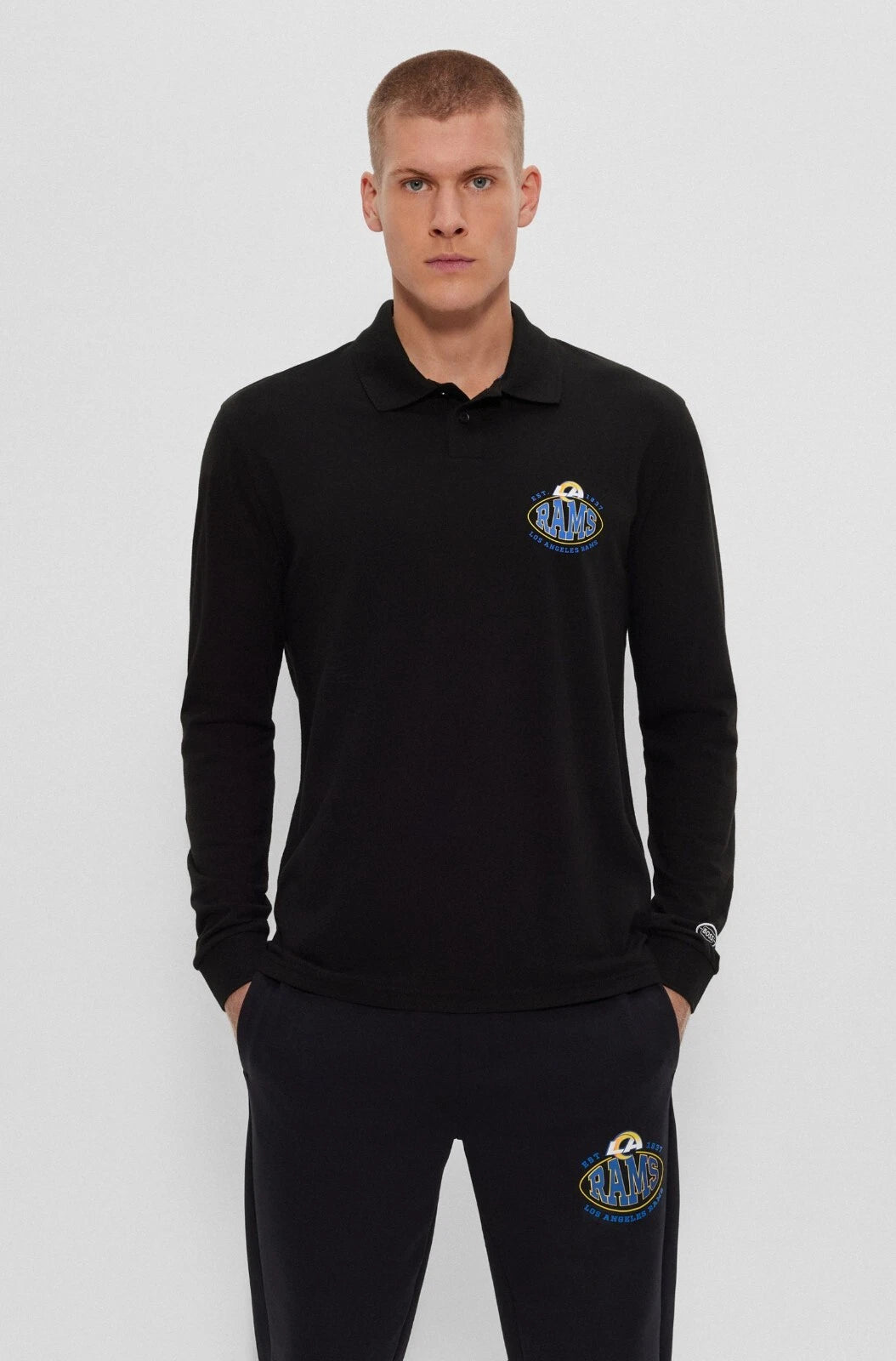 BOSS X NFL Sport Los Angeles Rams Long Sleeve Cotton Polo Shirt Black - Size M