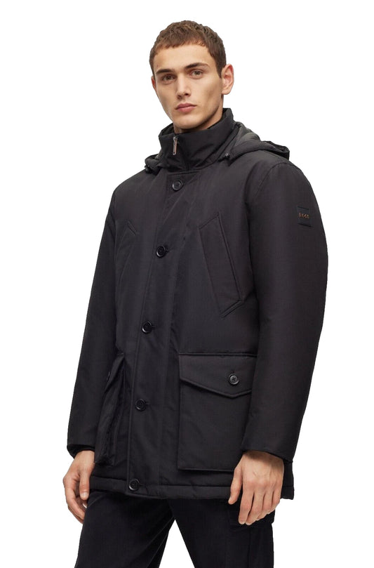 $445 - BOSS Relaxed Fit Jacket Water Repellent Parka w Removable Hood - Size 38R