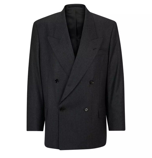 BOSS Double-Breasted Suit Jacket Virgin Wool Micro Pattern Relaxed Fit - 34R