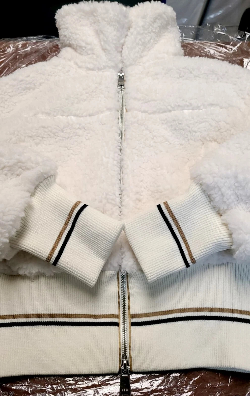 BOSS Jatedy Women Bomber style Jacket Contrast Stripes in White  - Size 4 / 26