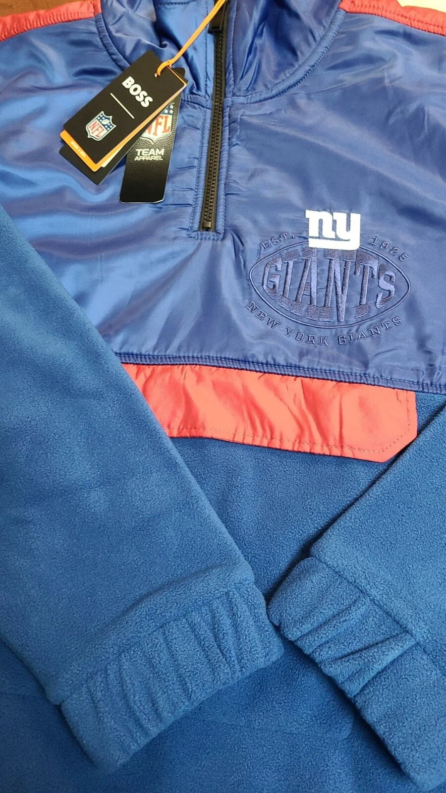 BOSS X NFL NY Giants Quarter Zip Pullover Sweatshirt in Blue - Size L