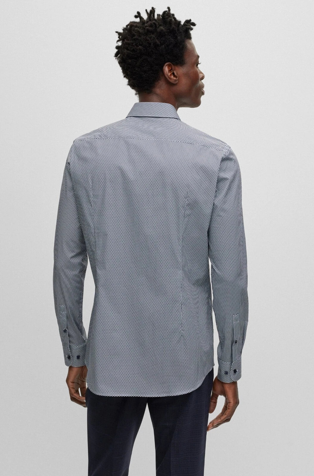 BOSS Hank Dress Shirt in Stretch Printed Organic Cotton Slim Fit - Size 15 / 38