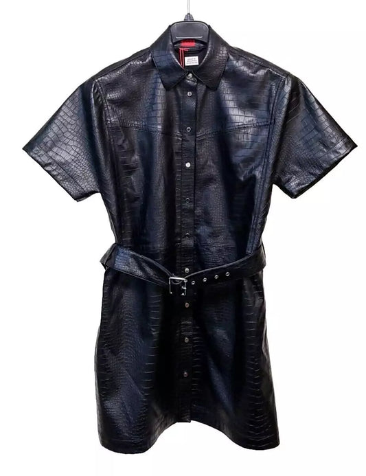 $595 - HUGO BOSS Shirt Dress Short Sleeved Black with Belt - Size 4 /26
