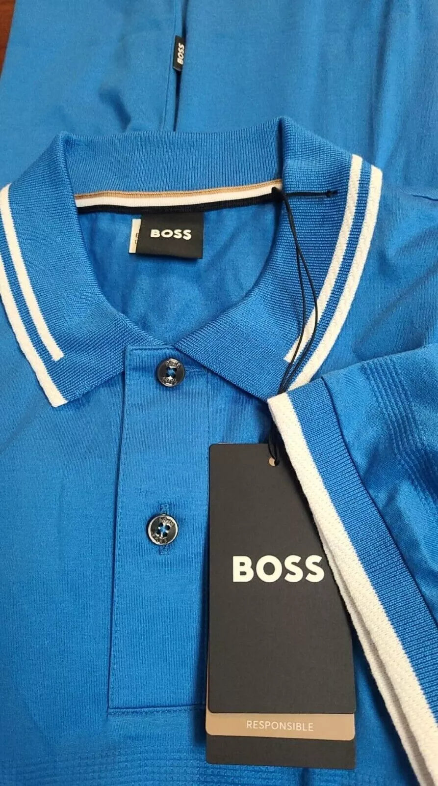 BOSS Phillipson Cotton Polo Shirt with Jacquard Stripes Slim Fit Blue - Size M