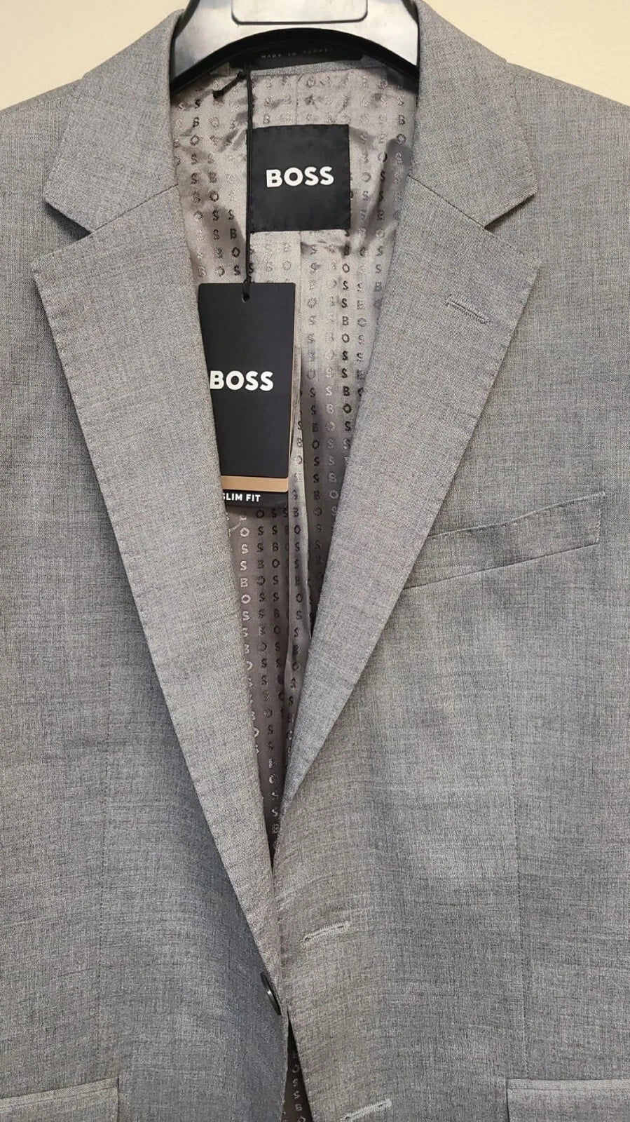 $495 - BOSS Suit Jacket in Melange Stretch Wool Blend - Slim Fit - Size 38R