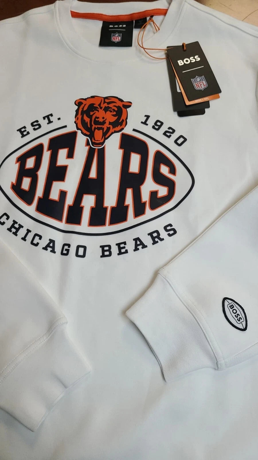 BOSS X NFL Chicago Bears Sweatshirt Crewneck Regular Fit Stretch White - Size M