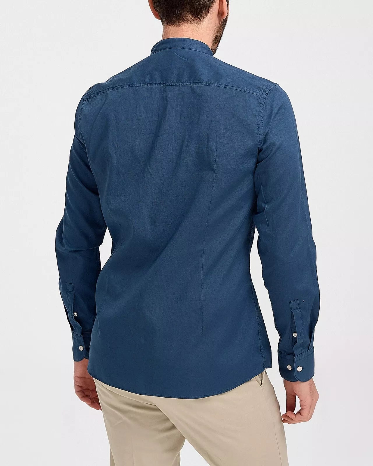 BOSS Hank Mandarin Collar Shirt Stretch Cotton Slim Fit Blue - Size 15.5 / 39