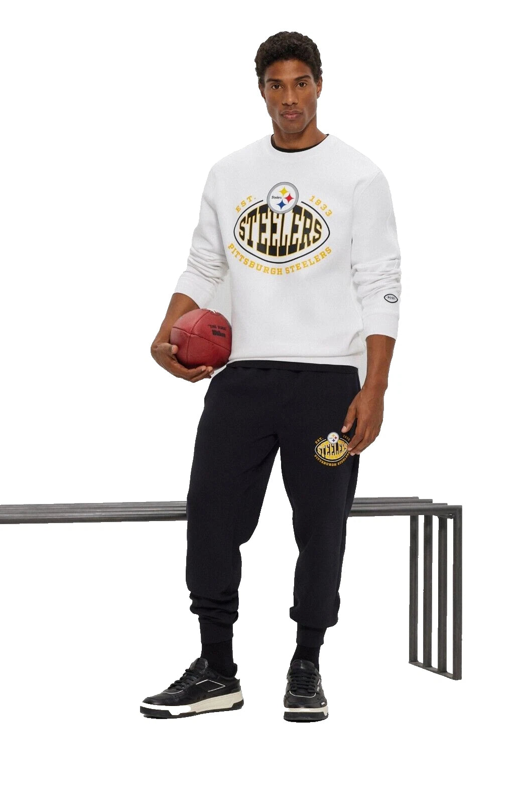 BOSS X NFL Pittsburgh Steelers Crewneck Sweatshirt White Regular Fit - Size M