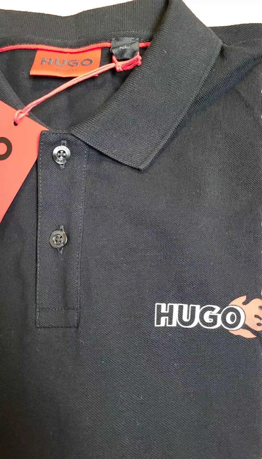 HUGO BOSS Cotton Polo Shirt with Fire Logo in Black - Size M