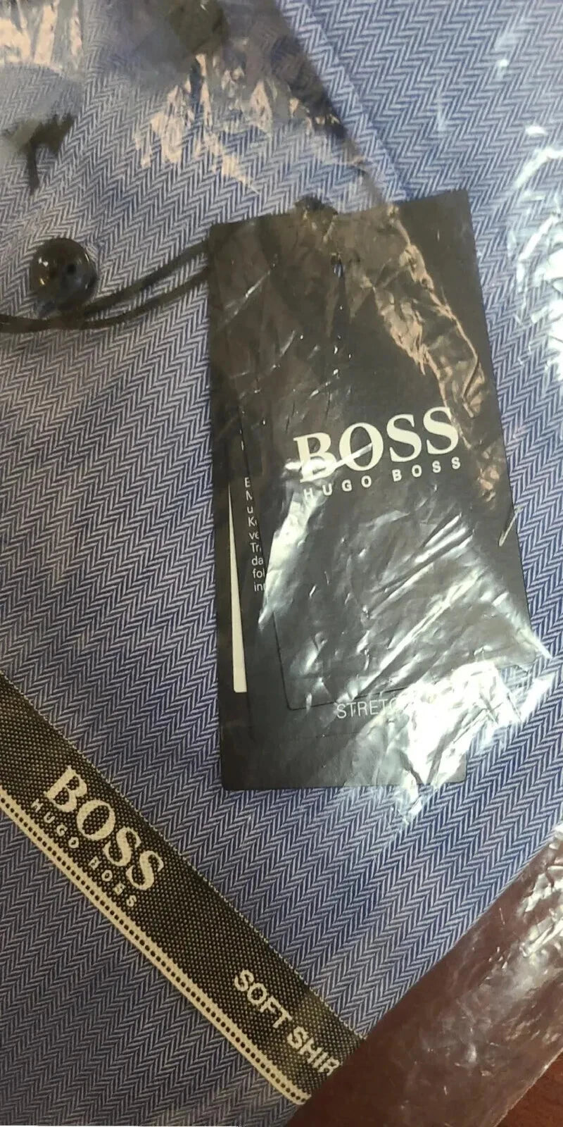 HUGO BOSS Herringbone Dress Shirt Slim Fit Soft Stretch Cotton - Size 15.5 / 39