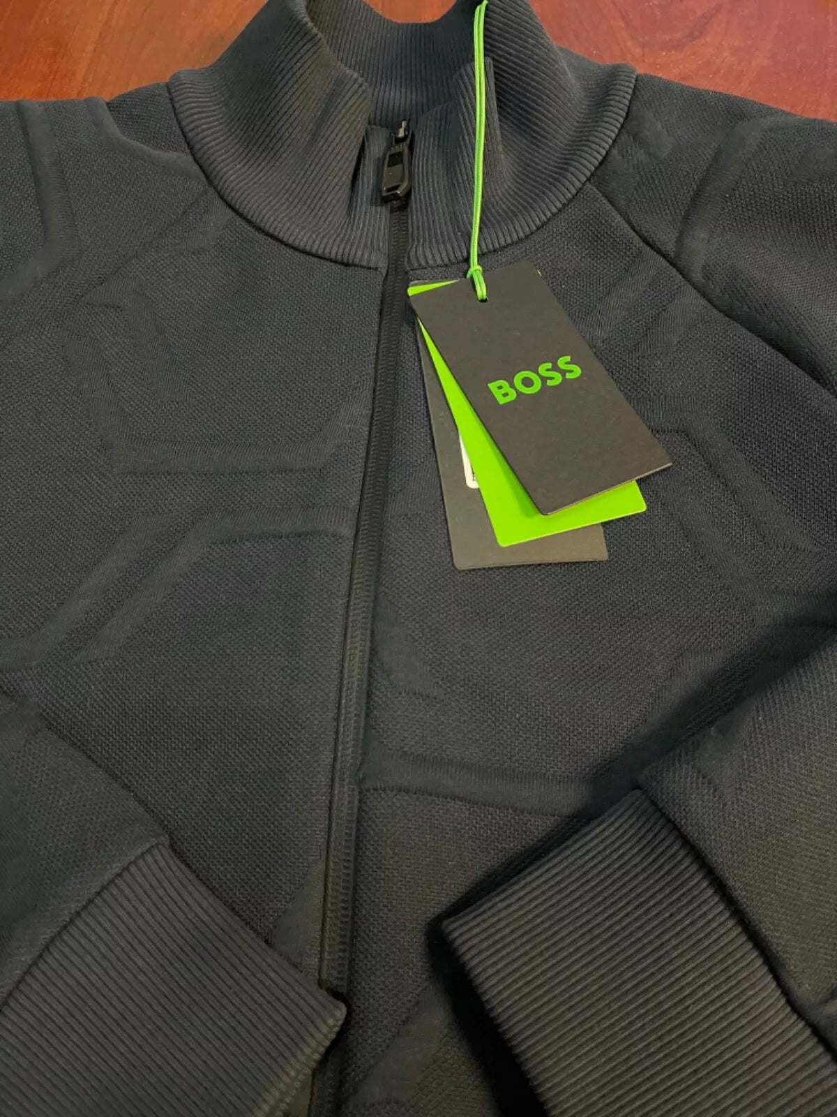 BOSS Skaz HexaQuilt Zip Sweatshirt Track Cotton Jacket with Logo Dark Blue - M
