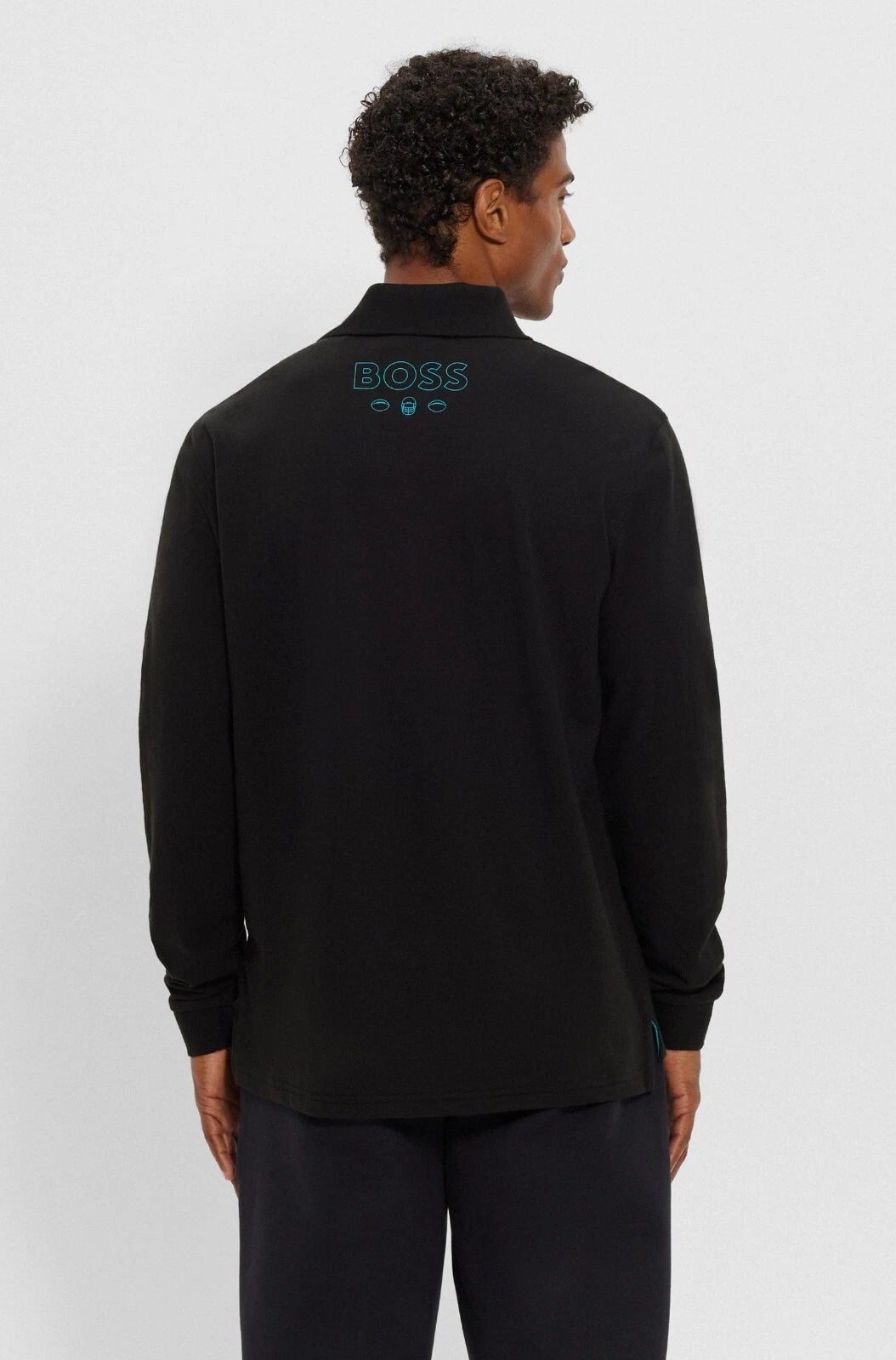 BOSS X NFL Sport Miami Dolphins Long Sleeve Cotton Polo Shirt in Black - Size M