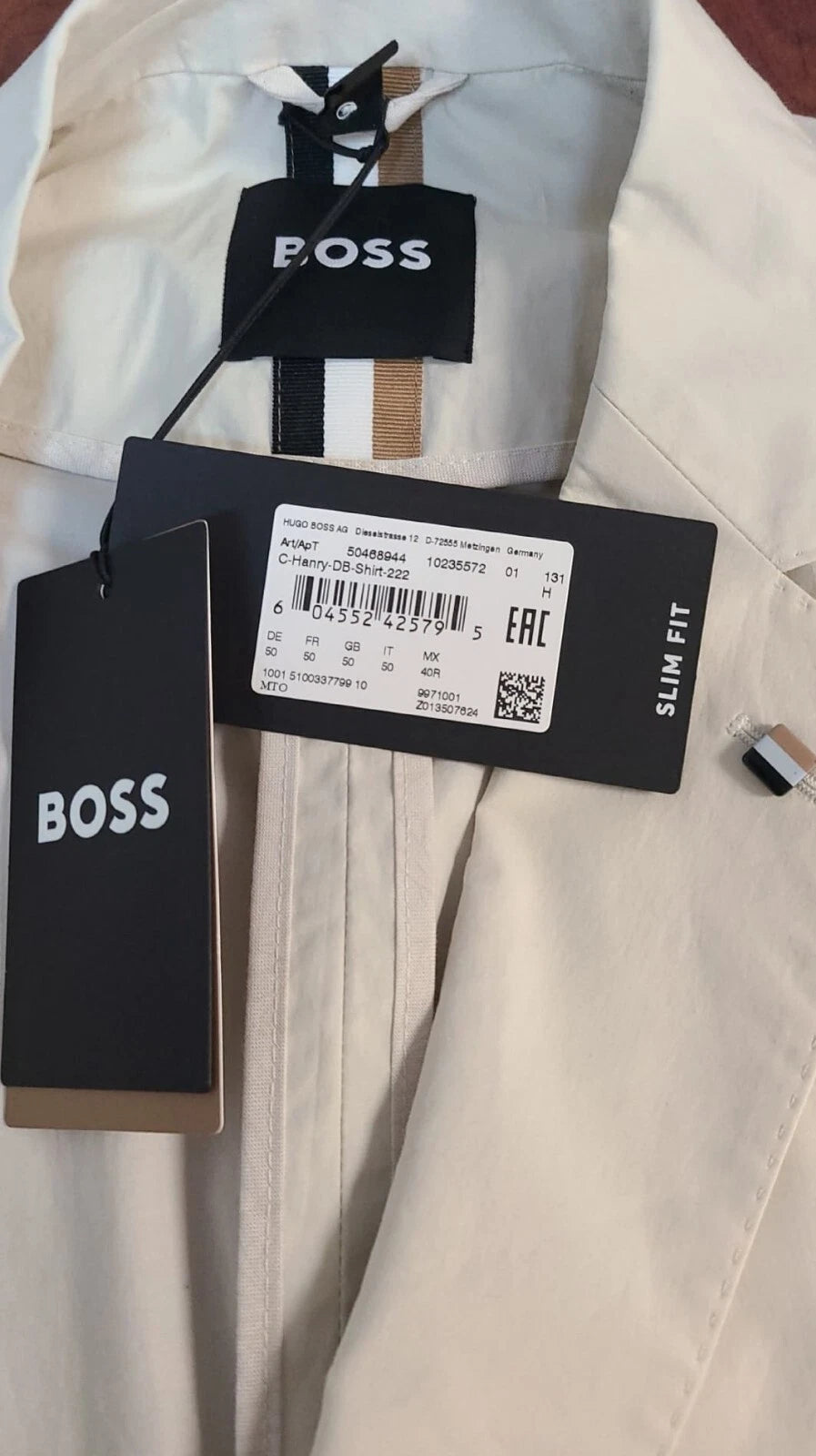 BOSS Hanry Double Breasted Slim Jacket Soft Stretch Cotton Italian Fabric - 40R