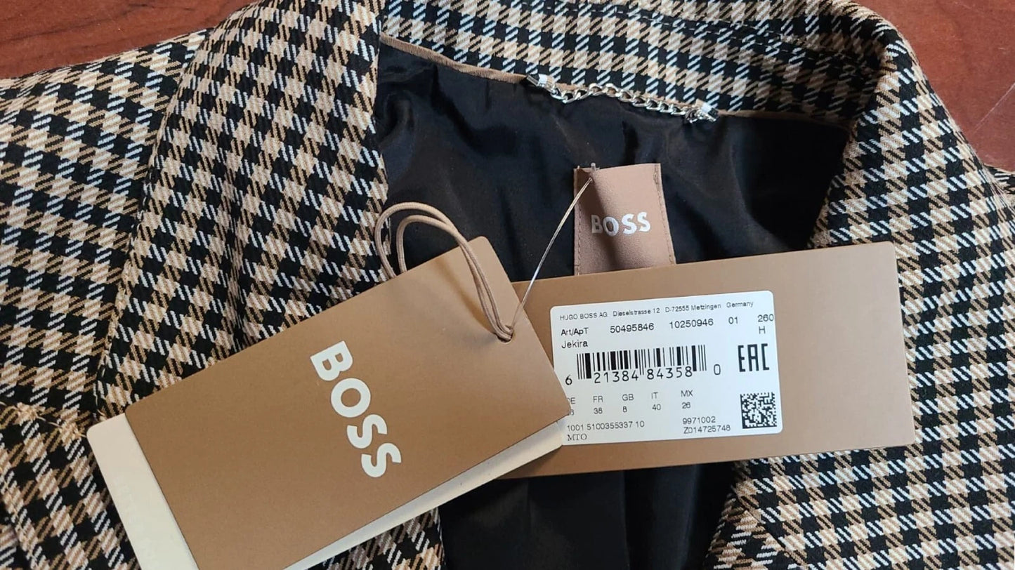 BOSS Women Double Breasted Jacket Houndstooth Stretch Relaxed Fit - Size  4 / 26