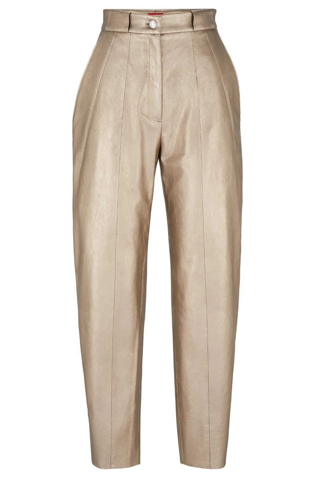 HUGO BOSS Tapered-Fit Trousers Gold-Tone Faux Leather Pants - Size 4 /26 - NWT