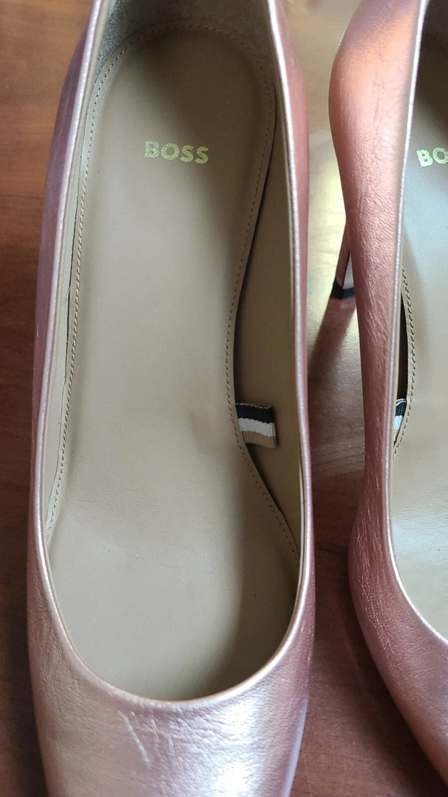 BOSS Women Stiletto Pumps Rose Gold Leather Dress Shoes Italy - Size 7 / 37