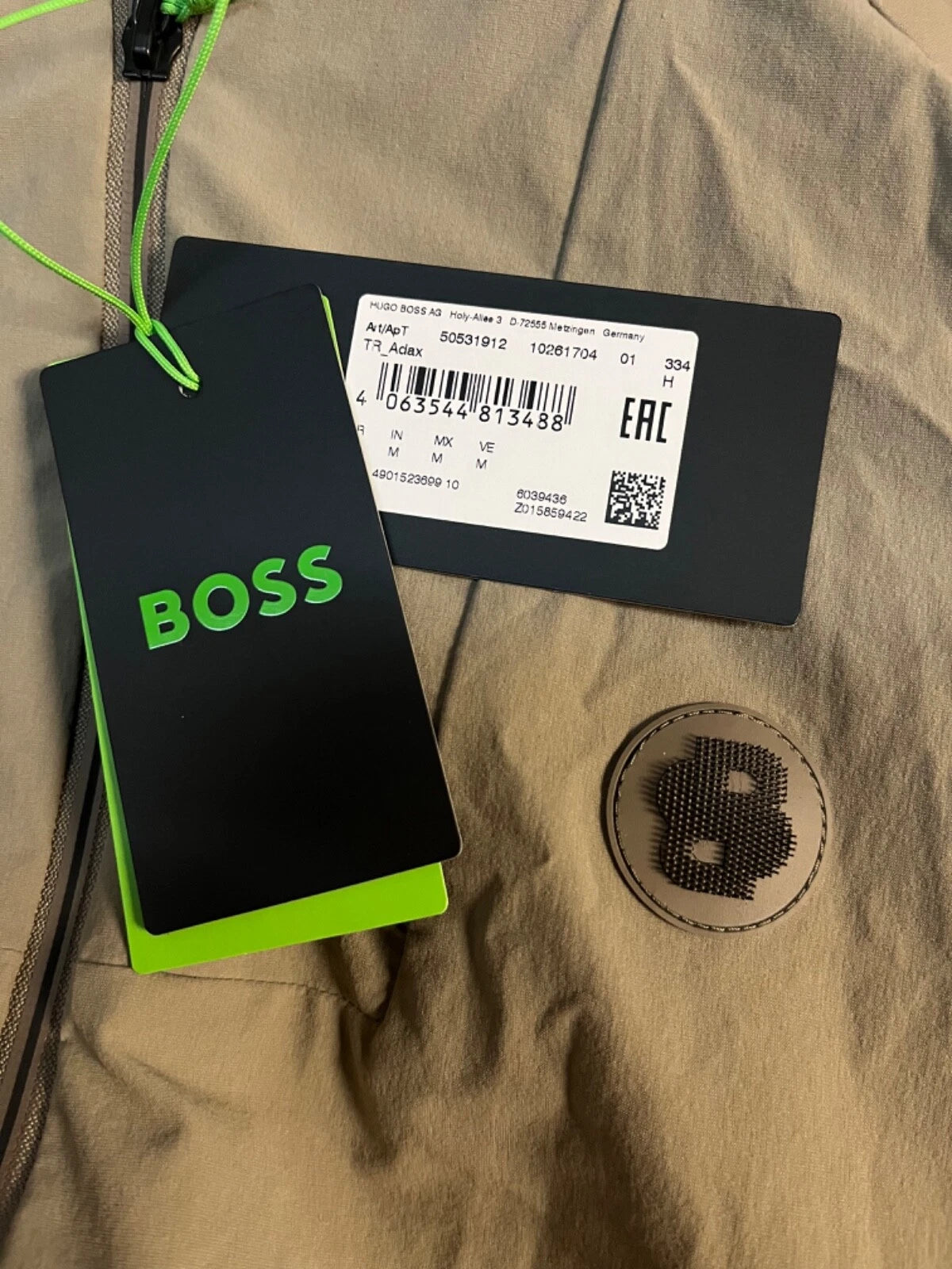 BOSS Tracksuit Jacket with Rubber Logo Lightweight Beige Relaxed Fit - Size M