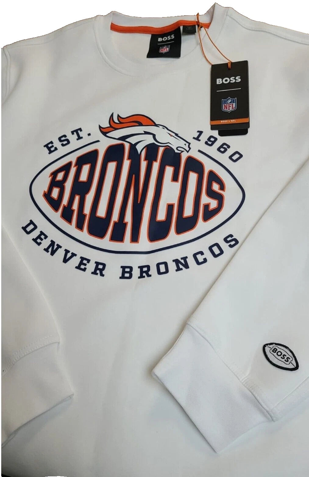 BOSS X NFL Denver Broncos Crewneck Sweatshirt Regular Fit in White - Size L
