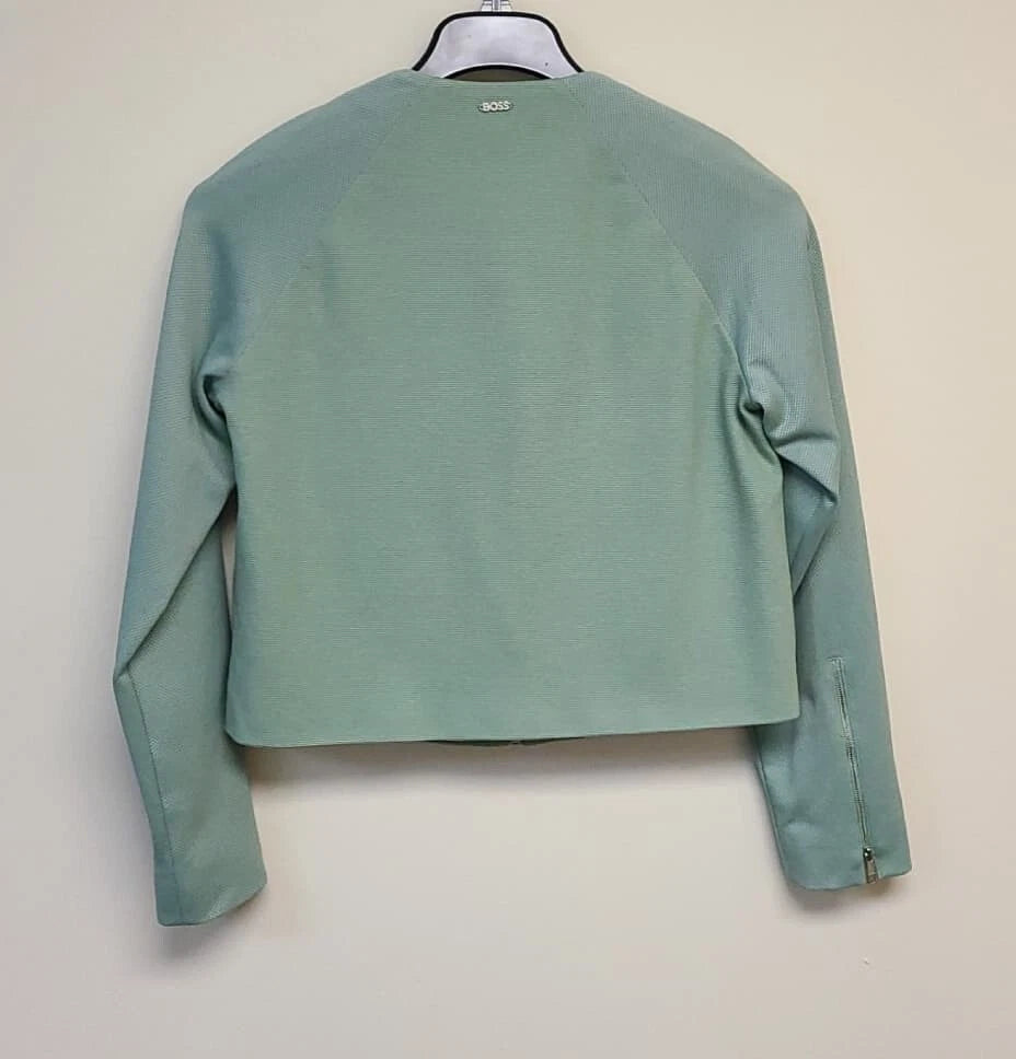 $495 - BOSS Women Short Blazer Collarless Zip Jacket Regular Fit- Size 4 - NWT