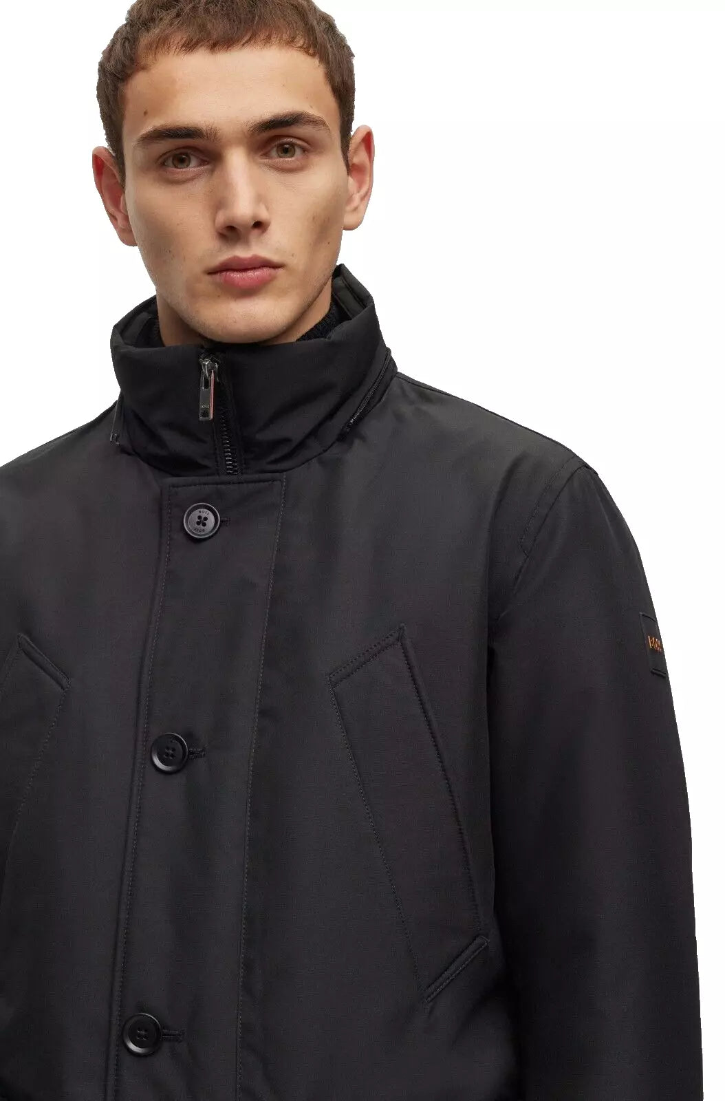 BOSS Water Repellent Jacket Parka Removable Hood Relaxed Fit in Black - Size 38R