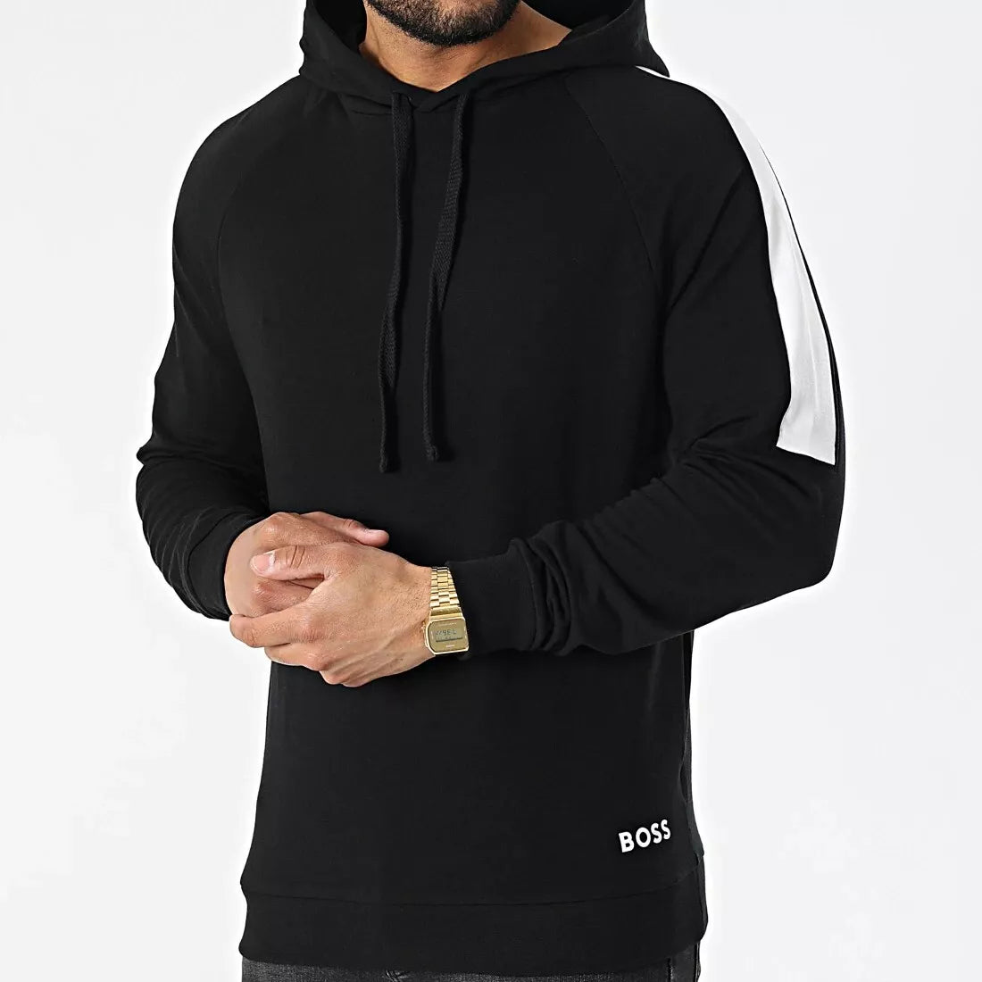 BOSS Black Hooded Sweatshirt Stretch Color-Blocked Contrast Logo Regular Fit - M
