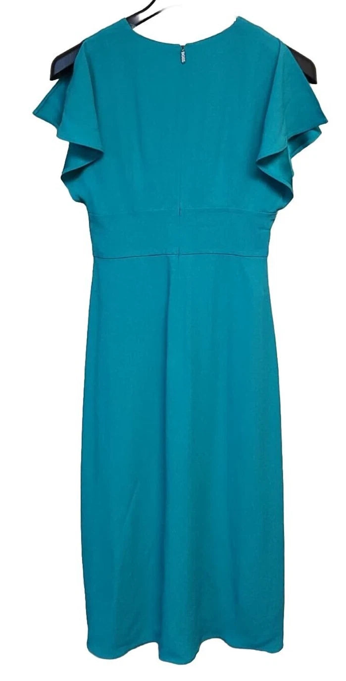 $595 - BOSS V-Neckline Long Length Dress Slim Fit Green - Size 4 /26