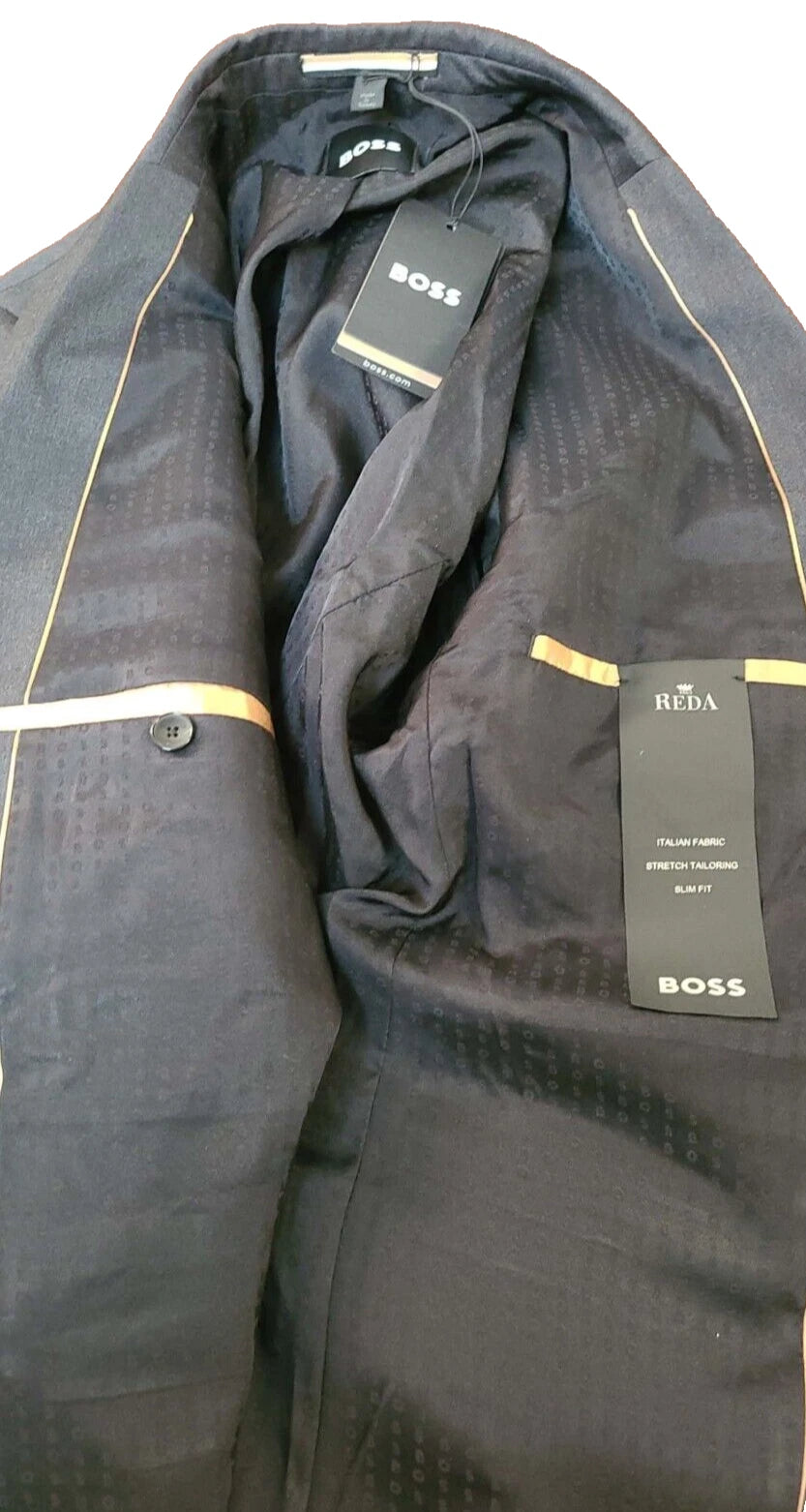 $645 - BOSS Slim Fit Suit Jacket Stretch Wool Reda Italian Fabric - Size 40R