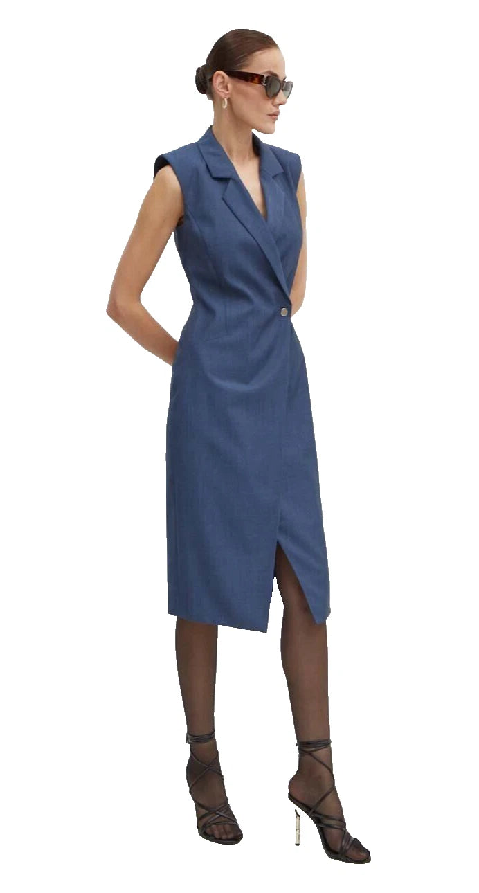 BOSS Delibea Sleeveless Button Front Dress in Virgin Wool - Size 4 / 26