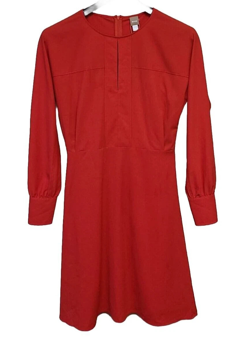 BOSS Danbena Flare Red Dress Cutout Front Chest Knee Fit - Size 4 / 26