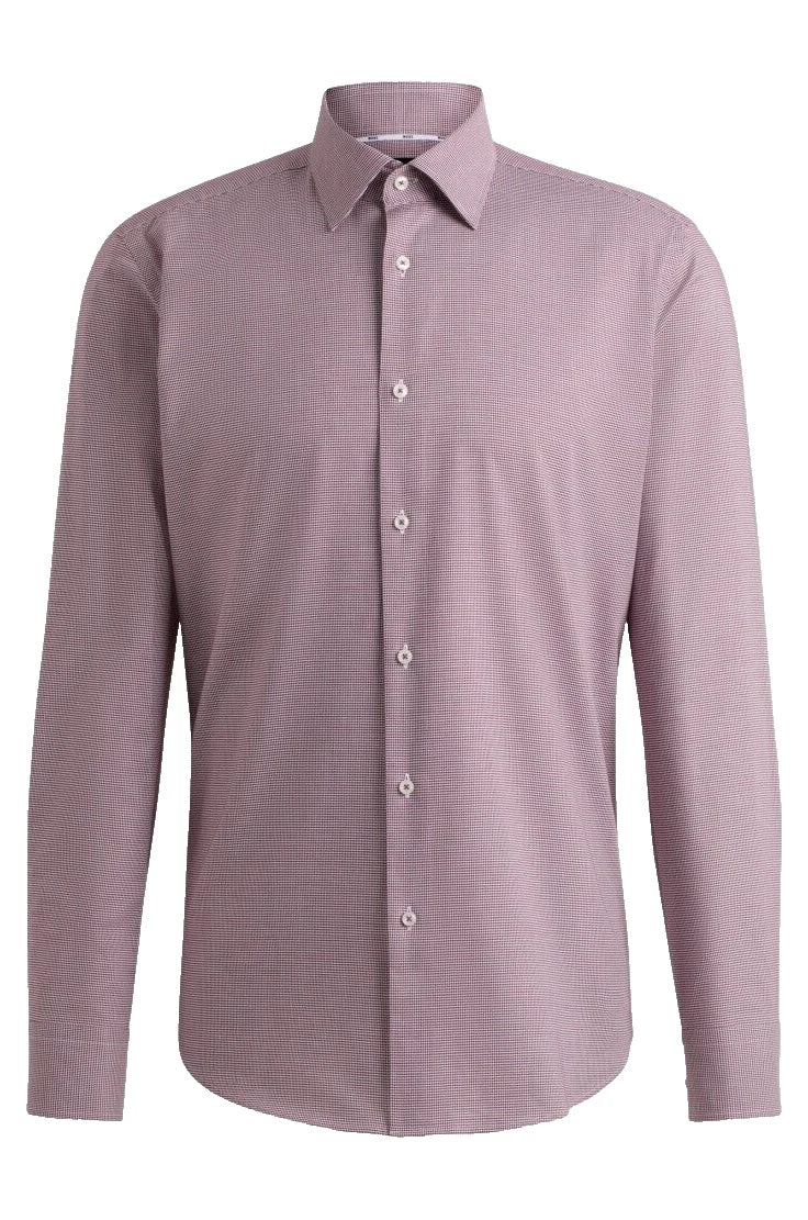 BOSS Hank Dress Shirt in Stretch Cotton Micro Pattern Red Slim Fit - 15.5 / 39