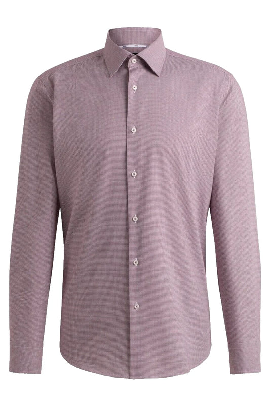 BOSS Hank Dress Shirt in Stretch Cotton Micro Pattern Red Slim Fit - 15.5 / 39