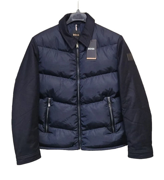 $645 - BOSS Premium Duck Down Jacket Leather Trims Water Repellent - Size 38R