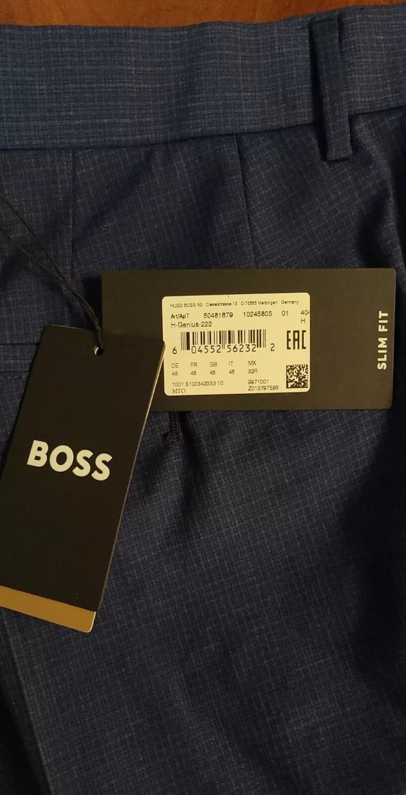 BOSS Genius Dress Pants 100% Wool Slim Fit Blue - Size 32R