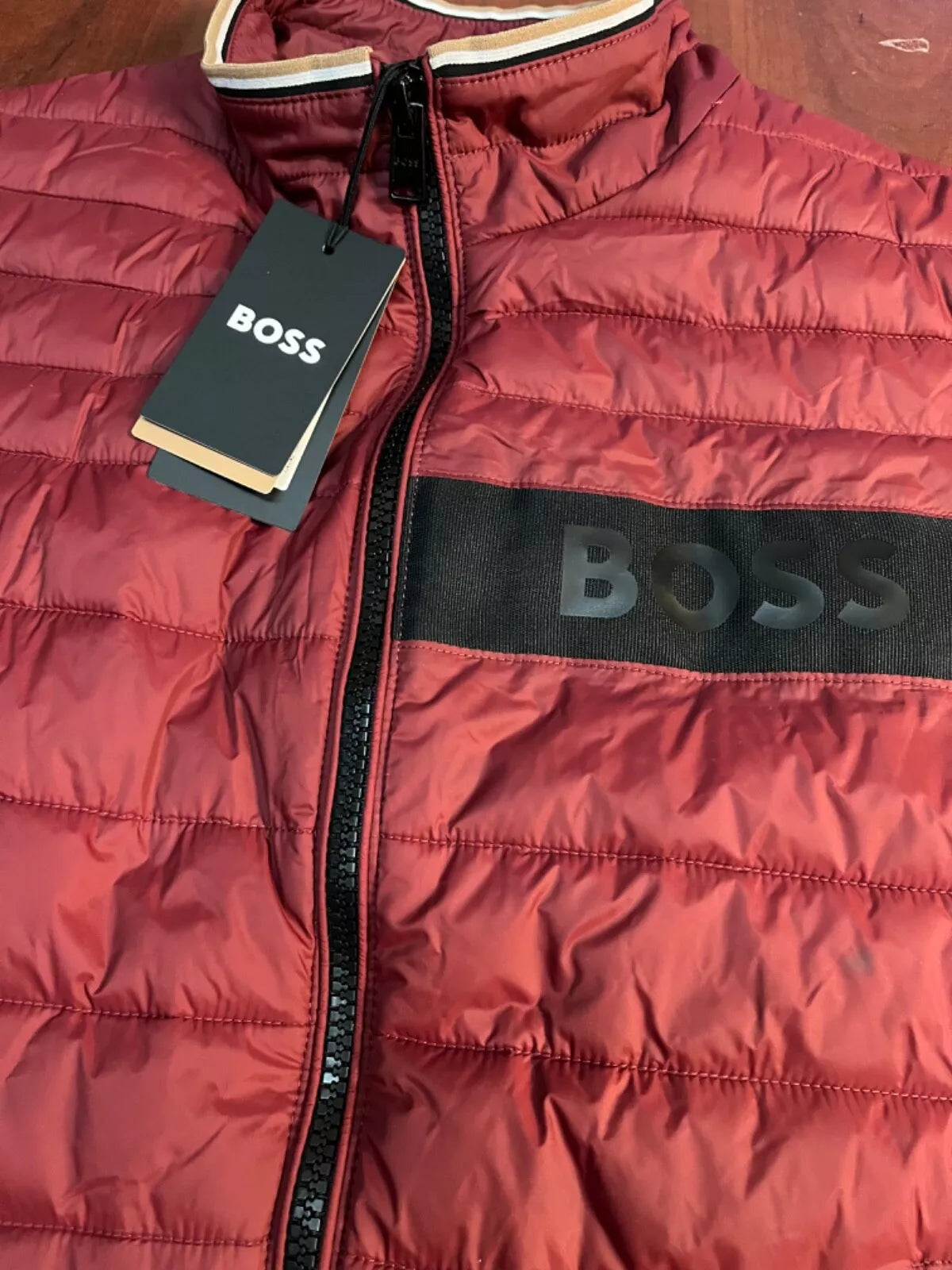 BOSS Water Repellent Gilet Vest with 3D-Logo Tape Dark Red - Size 40R