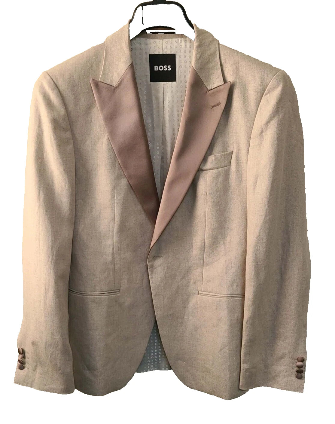 BOSS Tuxedo Jacket Micro Pattern Pure Linen Italian Fabric Slim Fit - Size 38R