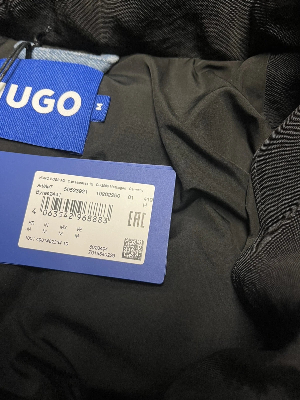 HUGO BOSS Puffer Jacket with Logo-Print Denim Weather Resistant Regular - Size M