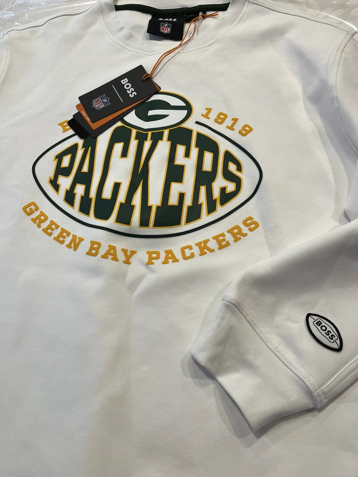 BOSS X NFL Green Bay Packers Crewneck Sweatshirt Regular Fit in White - Size L