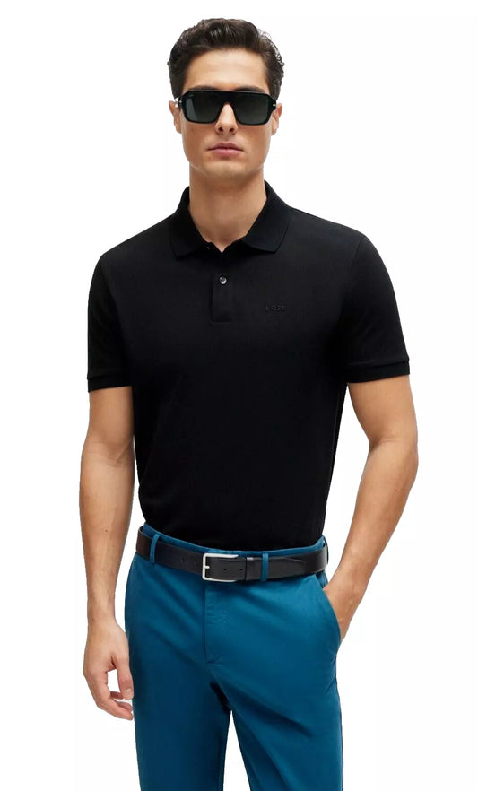 BOSS Pallas Cotton Polo Shirt with Embroidered Logo in Black - Size M
