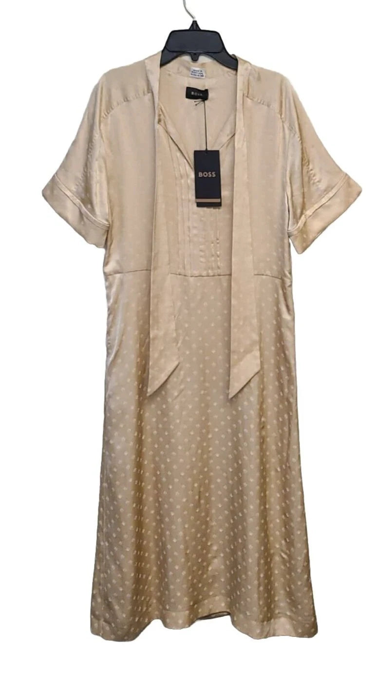HUGO BOSS Dawapy Silk Dress Long Length with Tie Neck - Size 4 / 26