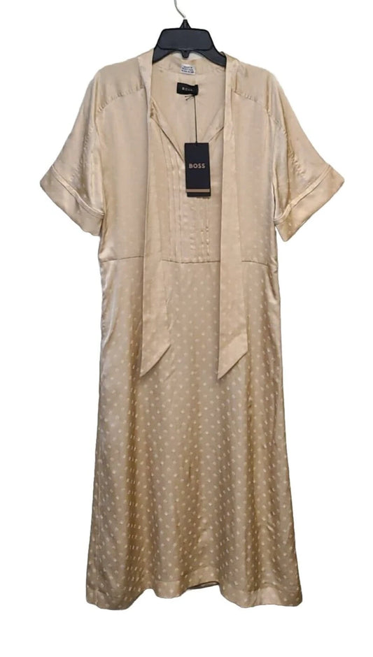HUGO BOSS Dawapy Silk Dress Long Length with Tie Neck - Size 4 / 26