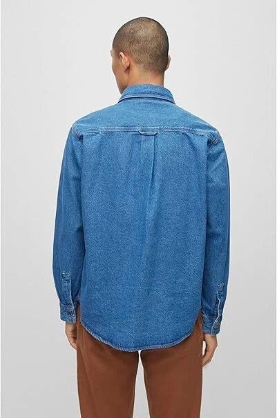 HUGO BOSS Oversized Denim Shirt Jacket in Blue Cotton Denim Relaxed Fit - Size M