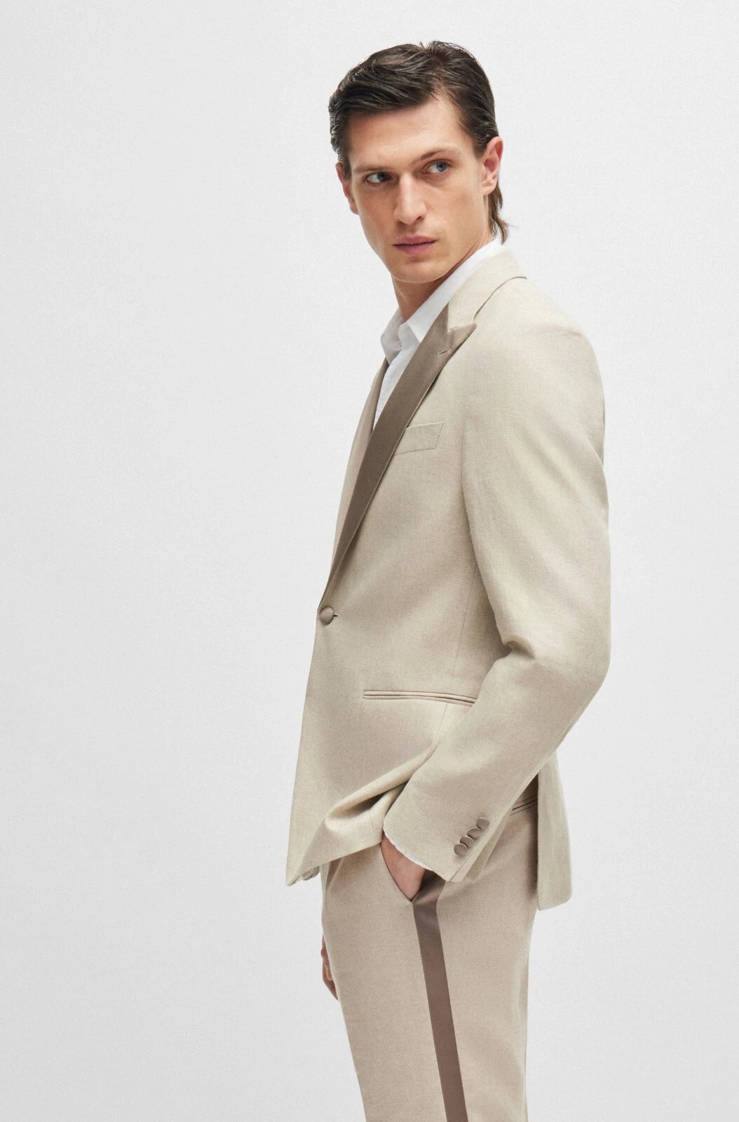 BOSS Tuxedo Jacket Micro Pattern Pure Linen Italian Fabric Slim Fit - Size 38R