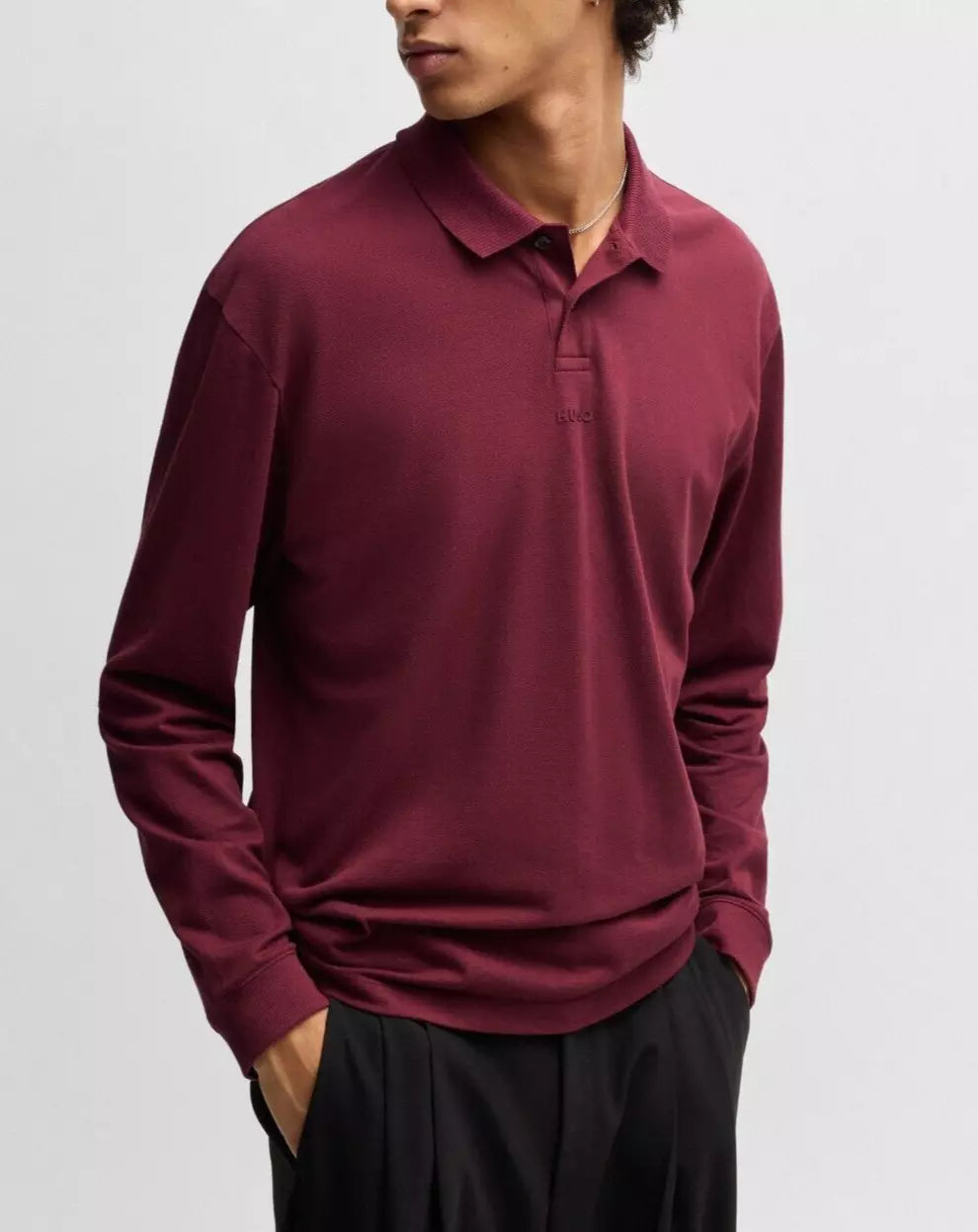 HUGO BOSS Cotton-Piqué Polo Shirt with Logo Print Relaxed Fit Maroon - Size M