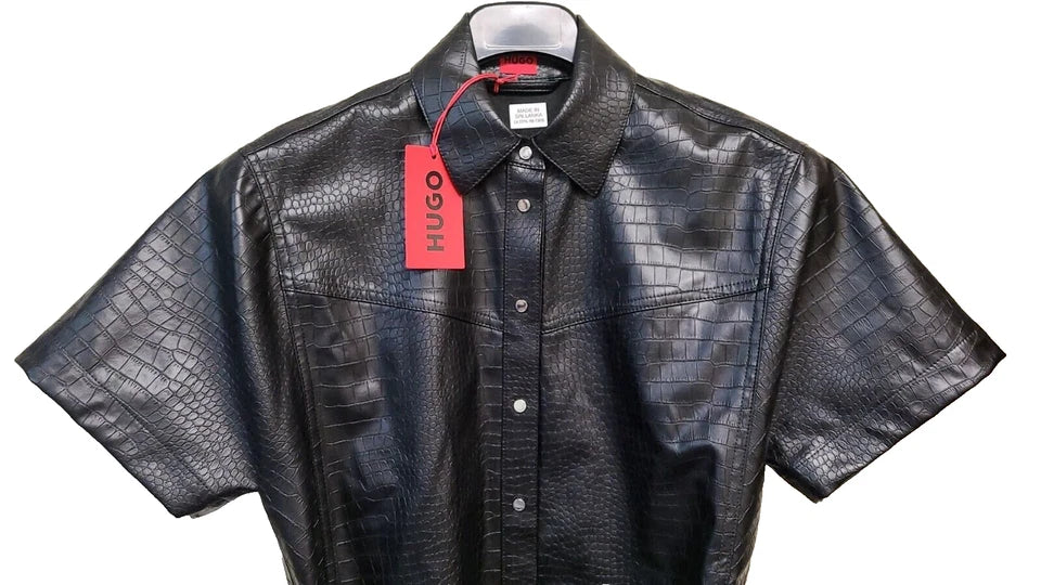 $595 - HUGO BOSS Shirt Dress Short Sleeved Black with Belt - Size 4 /26