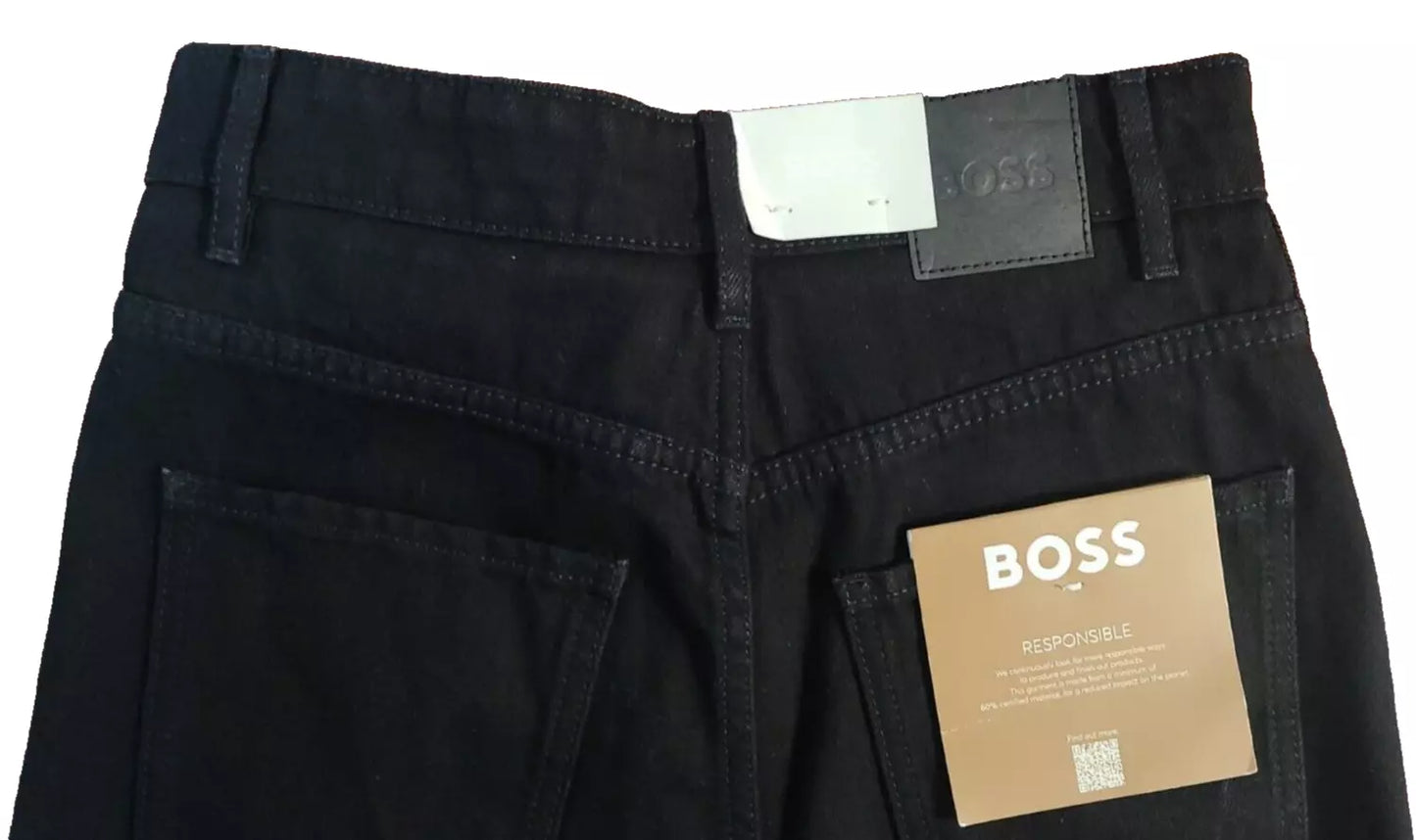 $278 - BOSS Wide Leg Regular Fit Jeans Signature Stripe in Black Denim - Size 27