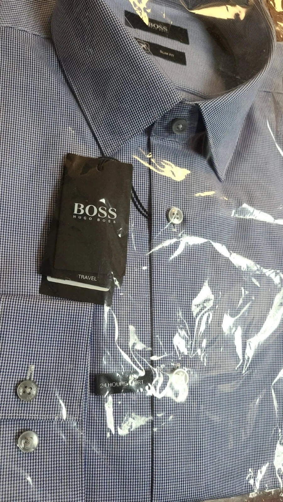 HUGO BOSS Isko Dress Shirt Travel Line Collection Slim Fit Check Blue - 15.5 /39