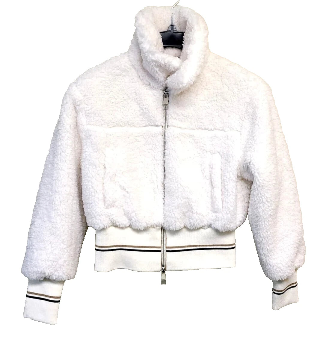 BOSS Jatedy Women Bomber style Jacket Contrast Stripes in White  - Size 4 / 26