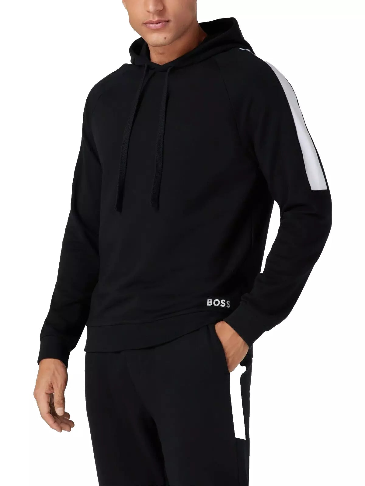 BOSS Black Hooded Sweatshirt Stretch Color-Blocked Contrast Logo Regular Fit - M